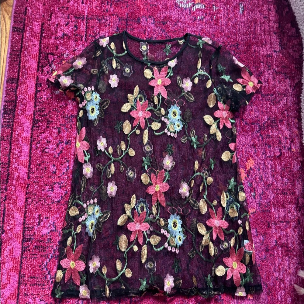 Sheer Black Floral Embroidered Dress - Picture 3 of 3
